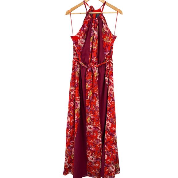 ModCloth Illuminated Elegance Maxi Dress Large Floral Panel Belted Halter Dress - Picture 2 of 9